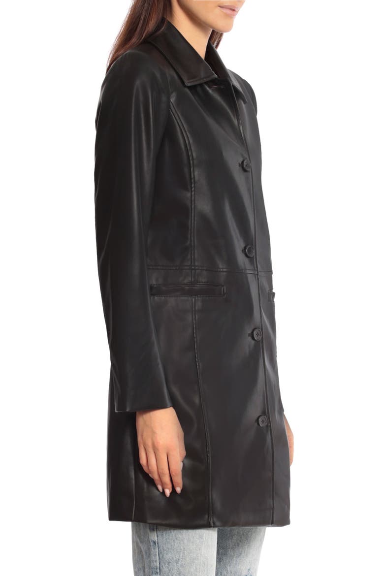 Faux Leather Car Coat, Alternate, color, BLACK