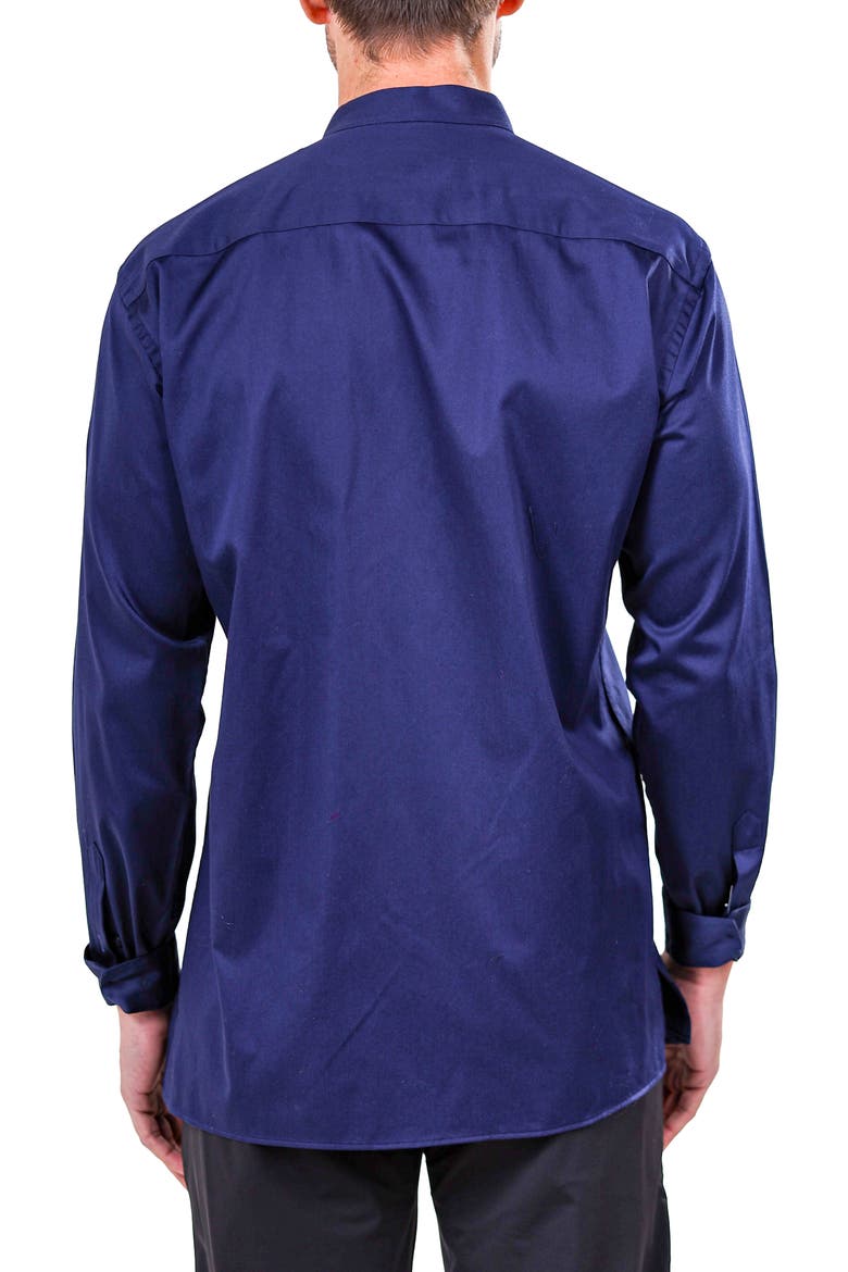 Kymono Asymmetric Pleat Button-Up Shirt, Alternate, color, BLUE