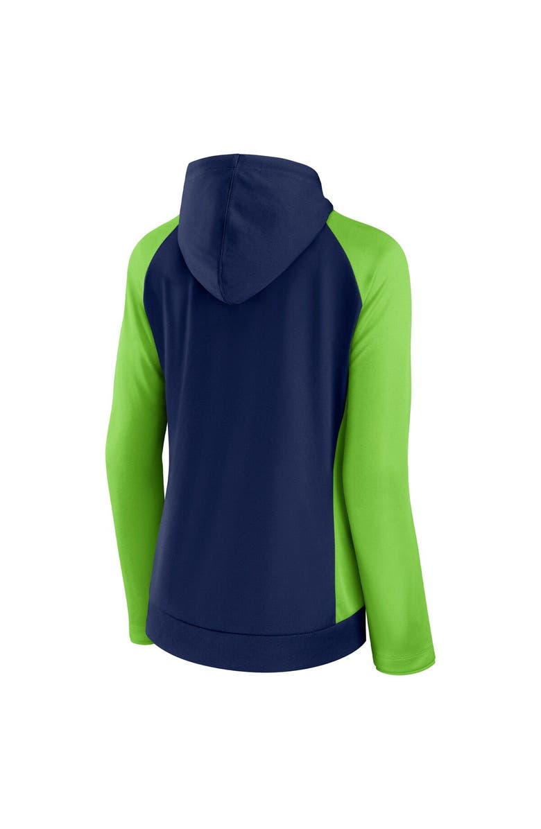 FANATICS Women's Fanatics Branded College Navy/Neon Green Seattle Seahawks End Around Lightweight Raglan Full-Zip Hoodie Jacket, Alternate, color, Navy