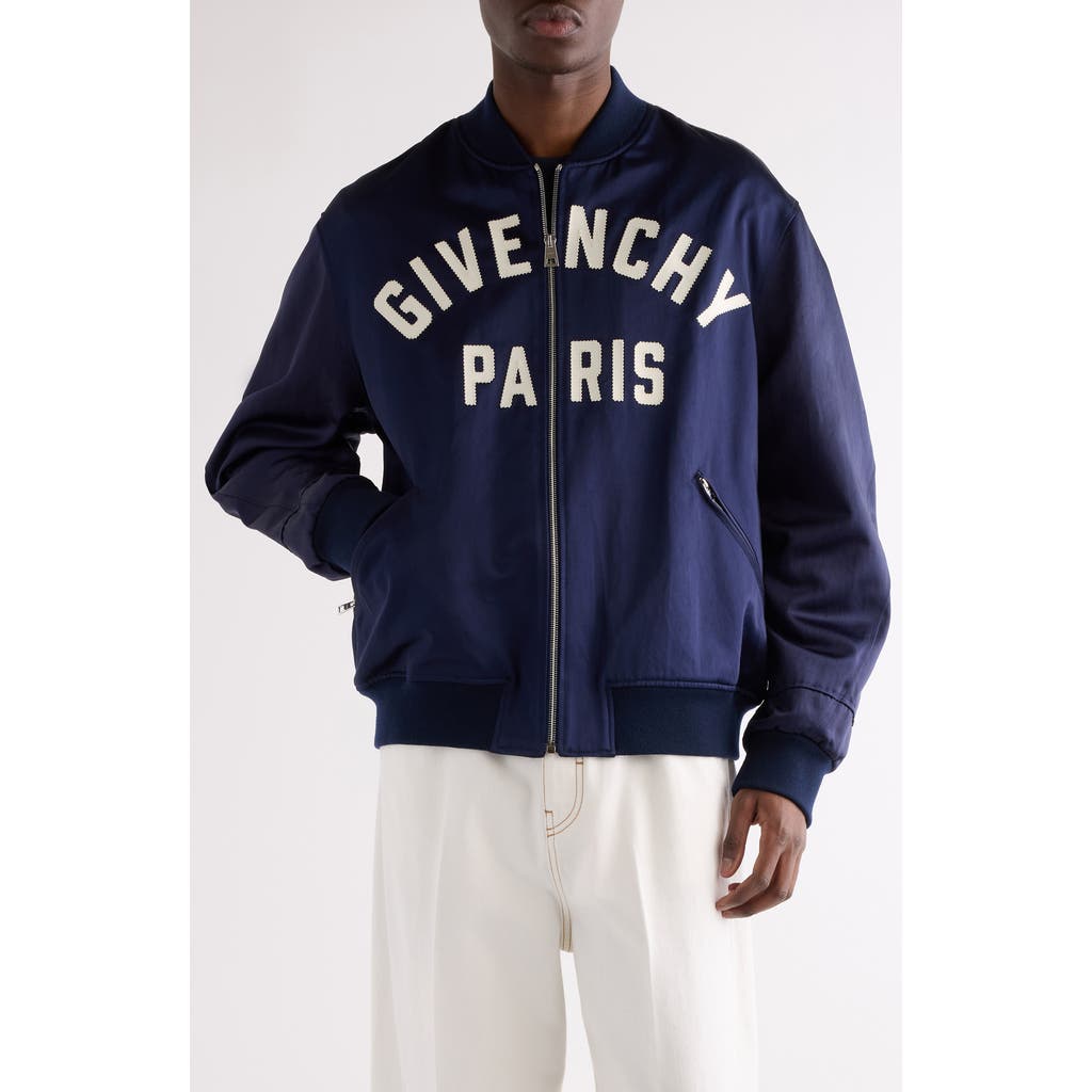 Givenchy Deep Navy Satin-finish Bomber Jacket In Blue