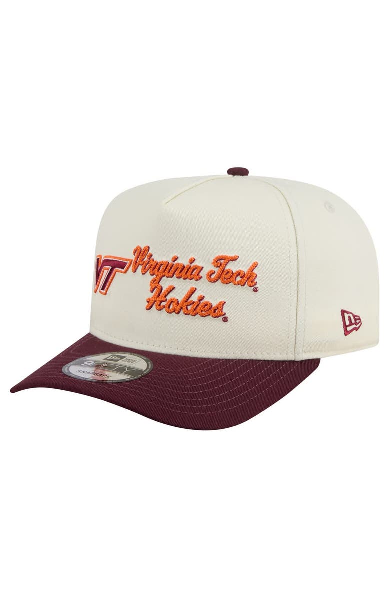 New Era Men's New Era Cream/Maroon Virginia Tech Hokies Vintage Chainstitch 9FIFTY A-Frame Snapback Hat, Main, color, Cream