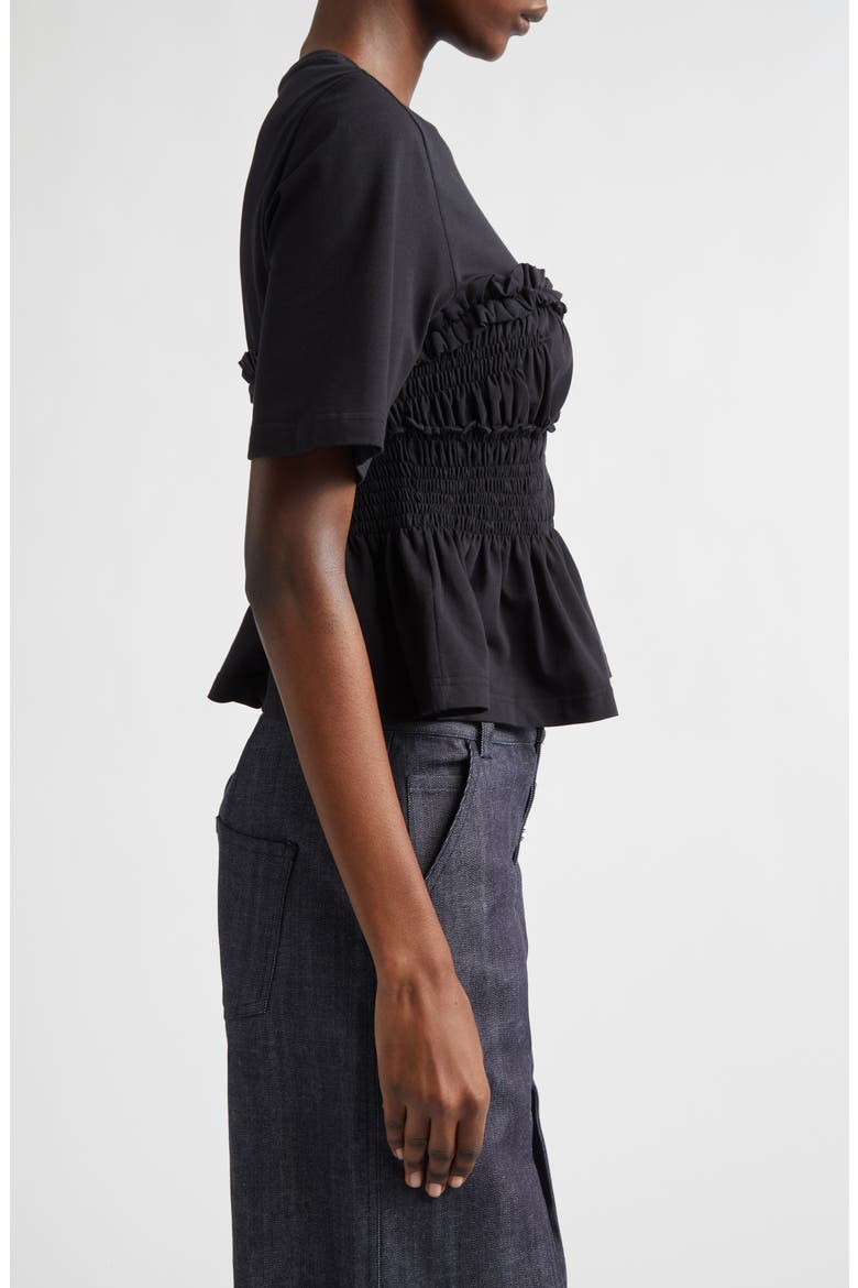 Vilde Shirred Peplum T-Shirt, Alternate, color, BLACK JERSEY