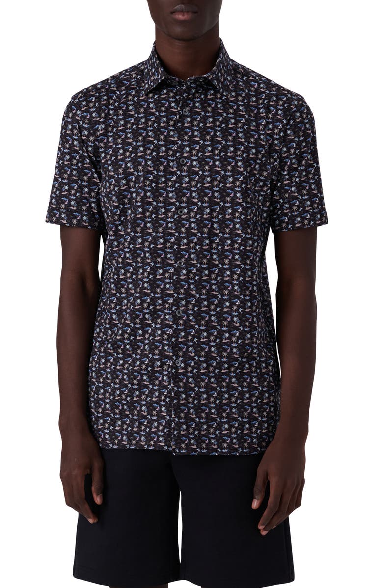 Bugatchi Milo OoohCotton<sup>®</sup> Short Sleeve Button-Up Shirt, Main, color, Midnight