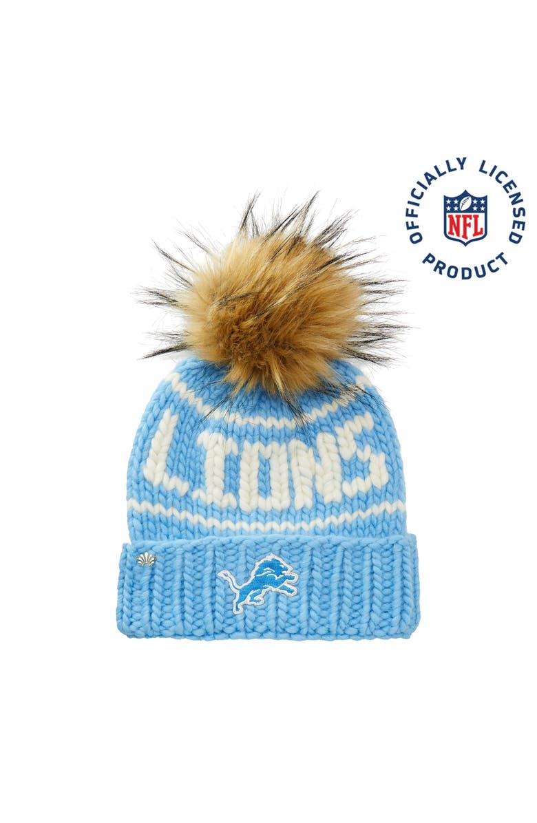 Lele Sadoughi The Lions Beanie With Faux Fur Pom, Main, color, Sky Blue 400