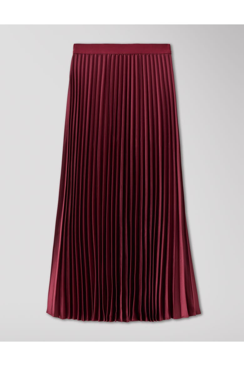 Satin Pleated Midi Skirt, Alternate, color, Burgundy