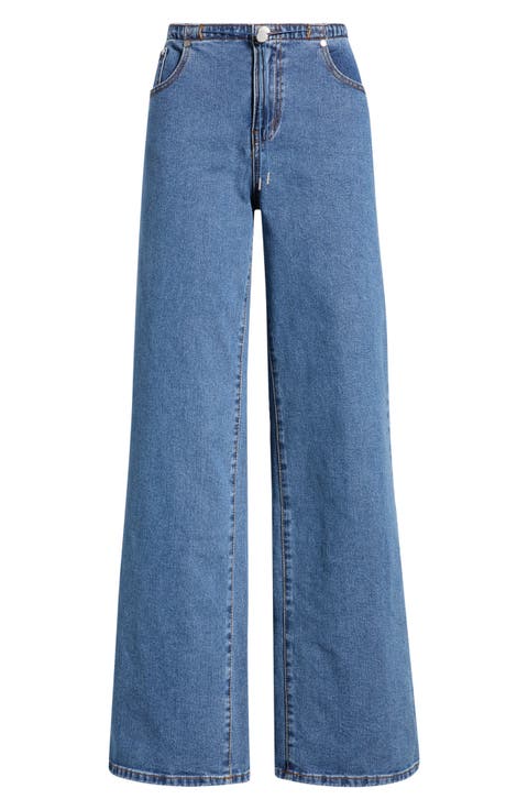 No Waistband Mid Rise Wide Leg Jeans