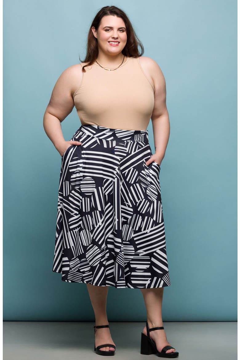 Pull-On Midi Skirt, Alternate, color, BLACK MULTI
