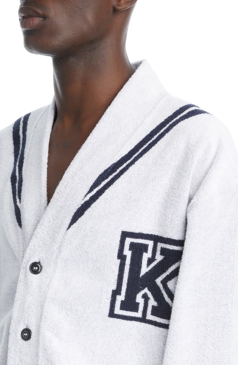 KENZO Sailor V-Neck Terry Cloth Varsity Cardigan, Alternate, color, 