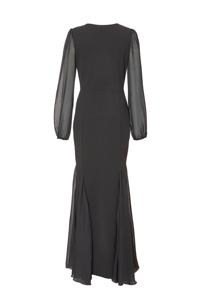 QUIZ Scuba Crepe Chiffon Long Sleeve Goad Maxi Dress, Alternate, color, Black