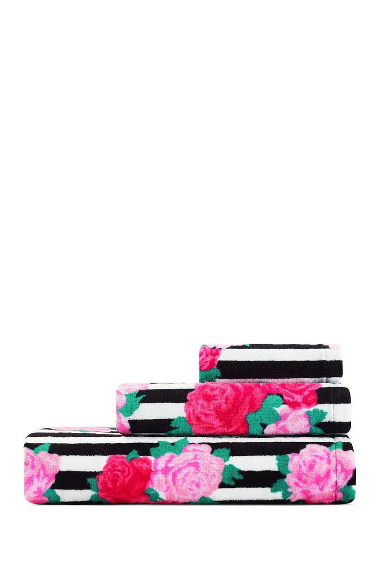 Betsey Johnson Flower Stripe Pink 3-Piece Towel Set, Main, color,