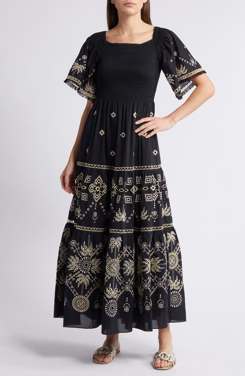 KOBI HALPERIN Quinn Smocked Cotton & Silk Dress, Main, color,