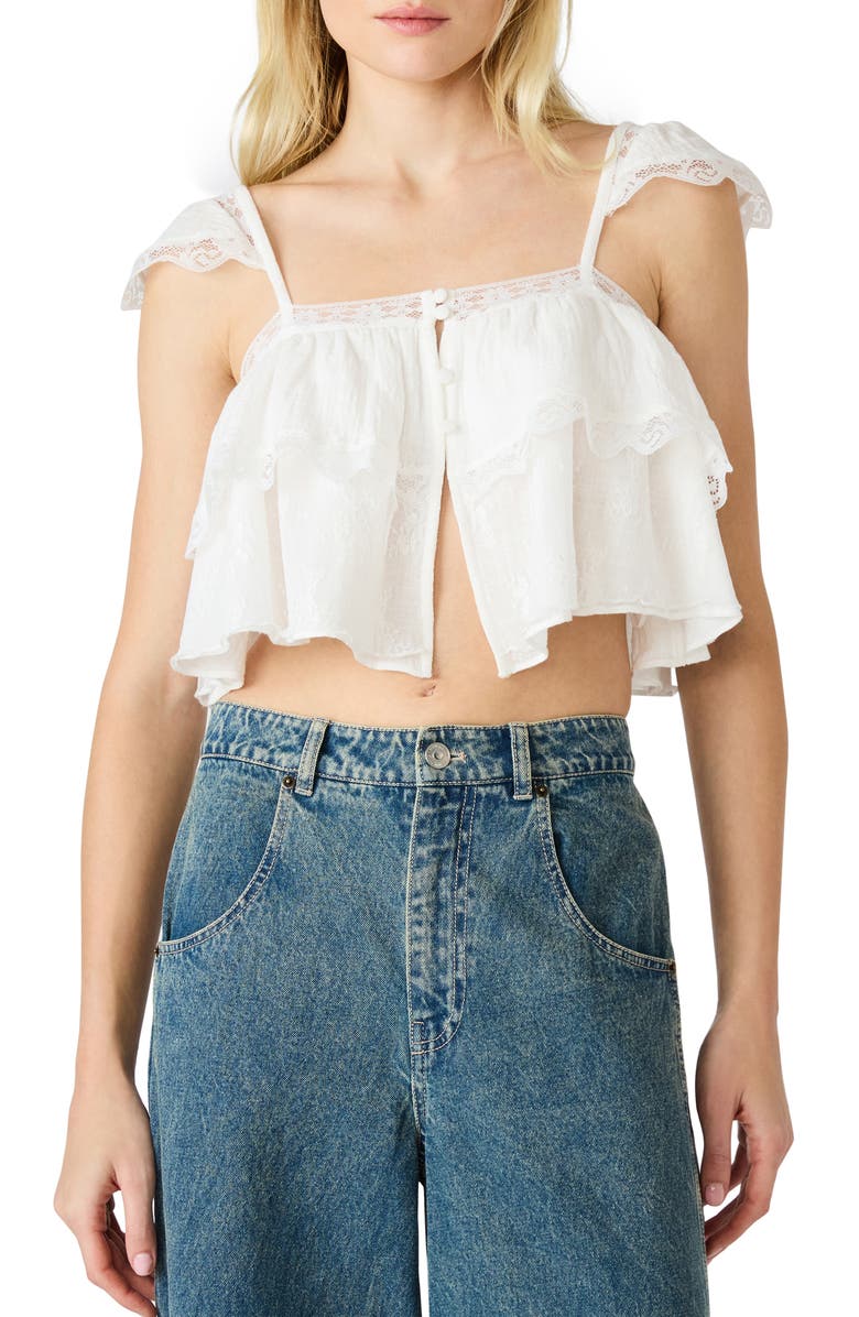 Steve Madden Leta Lace & Ruffle Crop Tank, Main, color, Snow White