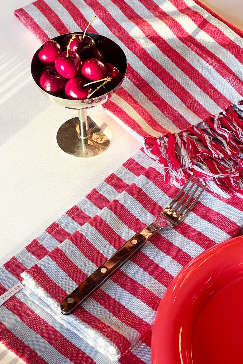 Handwoven Flora Cotton Napkins, Set of 4, Alternate, color, Red & Blue Stripe