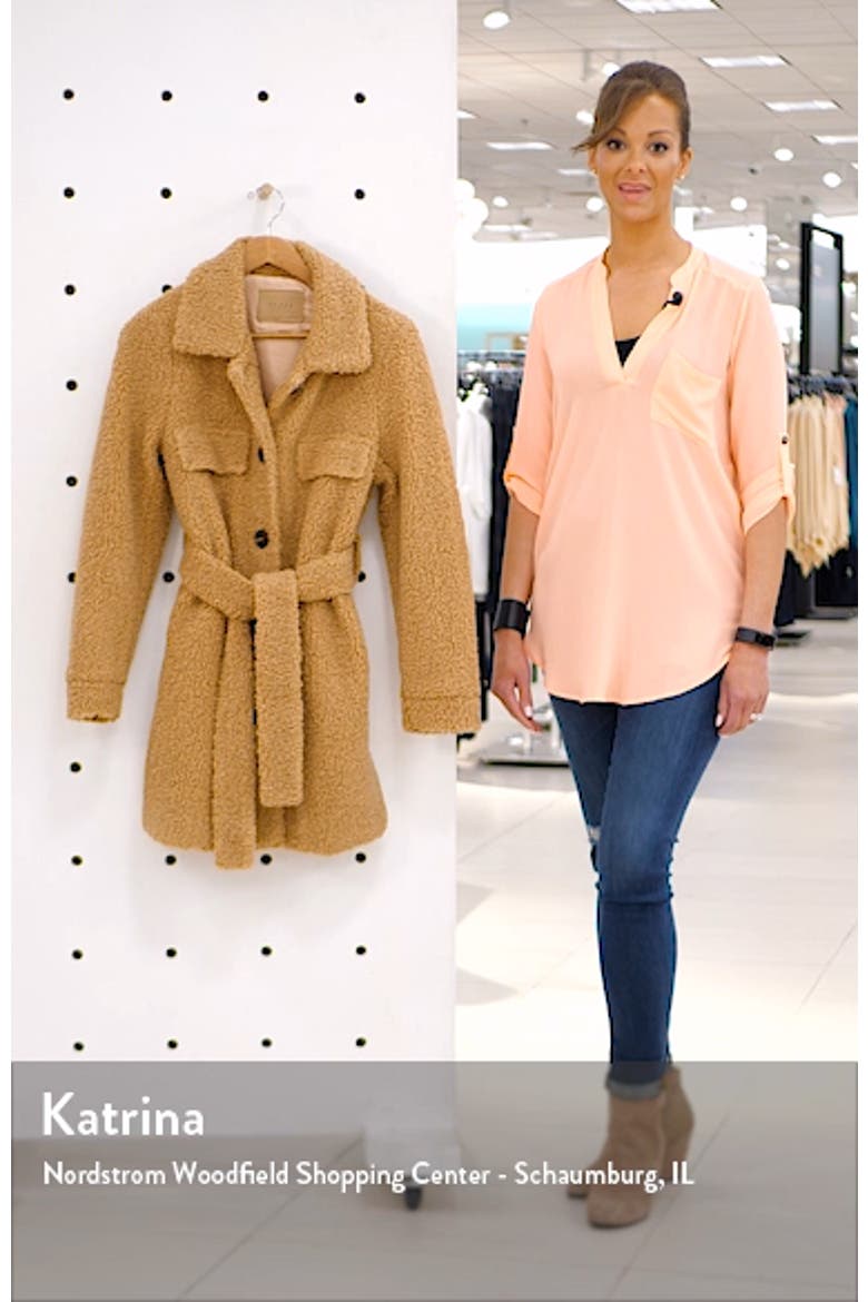 Toffee Faux Shearling Belted Coat video
