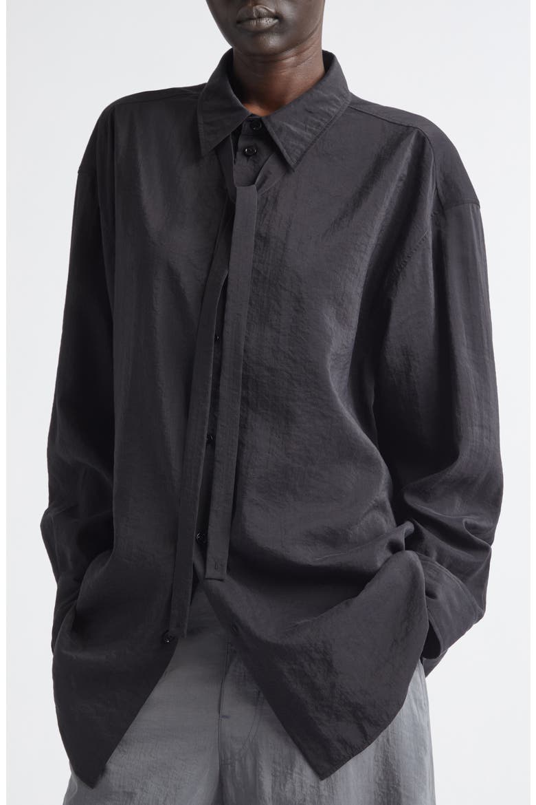 Silk Blend Tie Button-Up Shirt, Alternate, color, BLACK