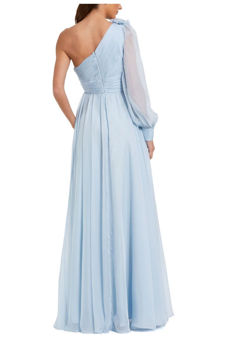 Mac Duggal One Sleeve Chiffon Gown With 3D Flowers, Alternate, color, Powder Blue