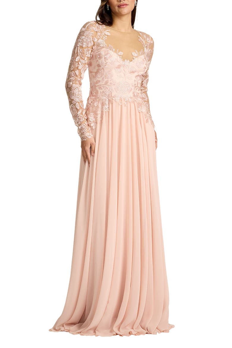 Illusion Lace Embroidered Sleeve Gown, Alternate, color, PALE PINK