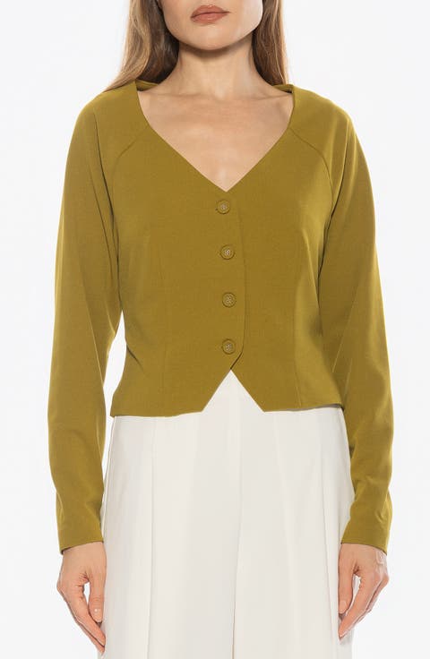 Delyra Back Belt Front Button Crop Top