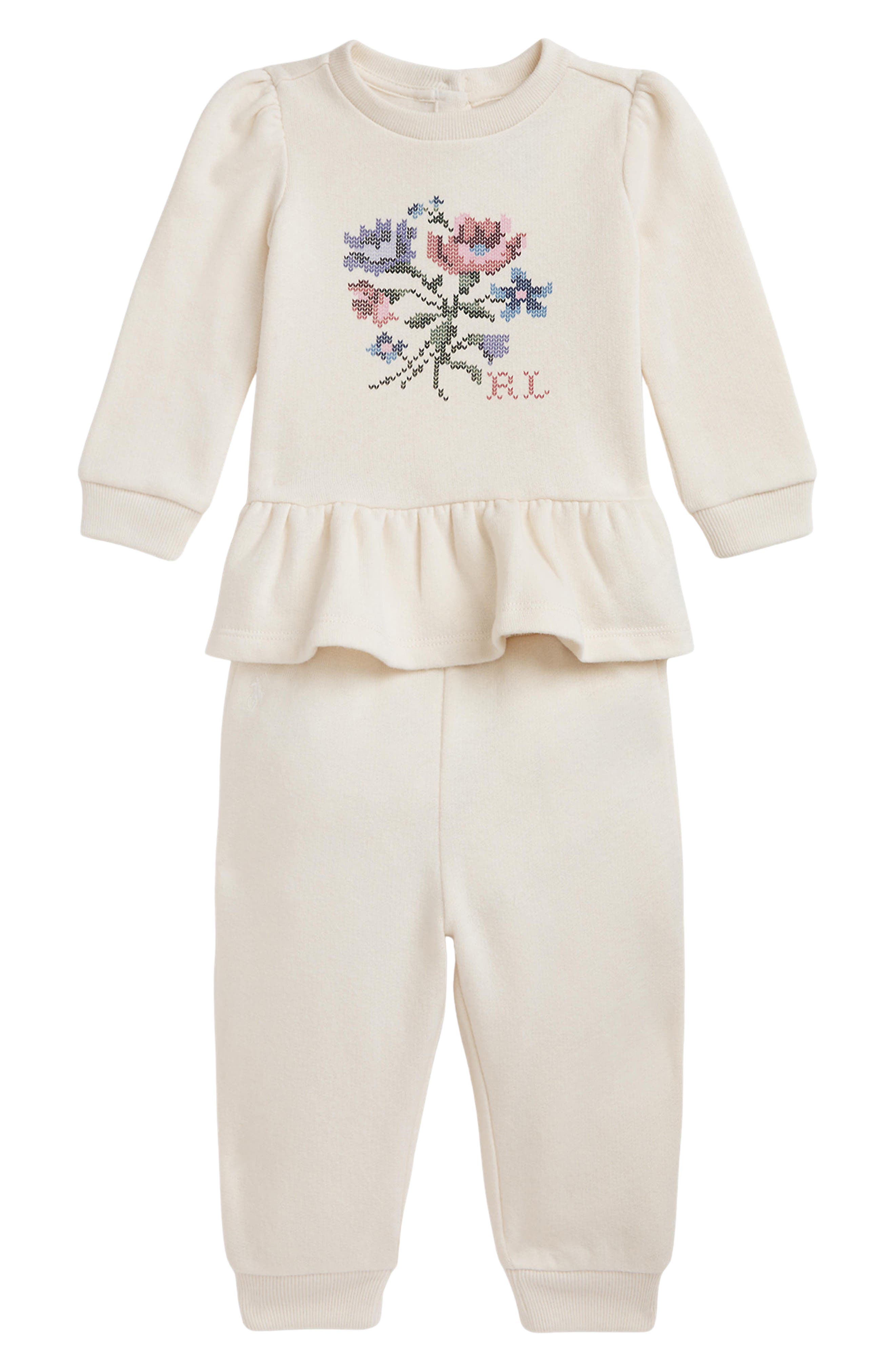Floral Print Peplum Sweatshirt & Joggers Set