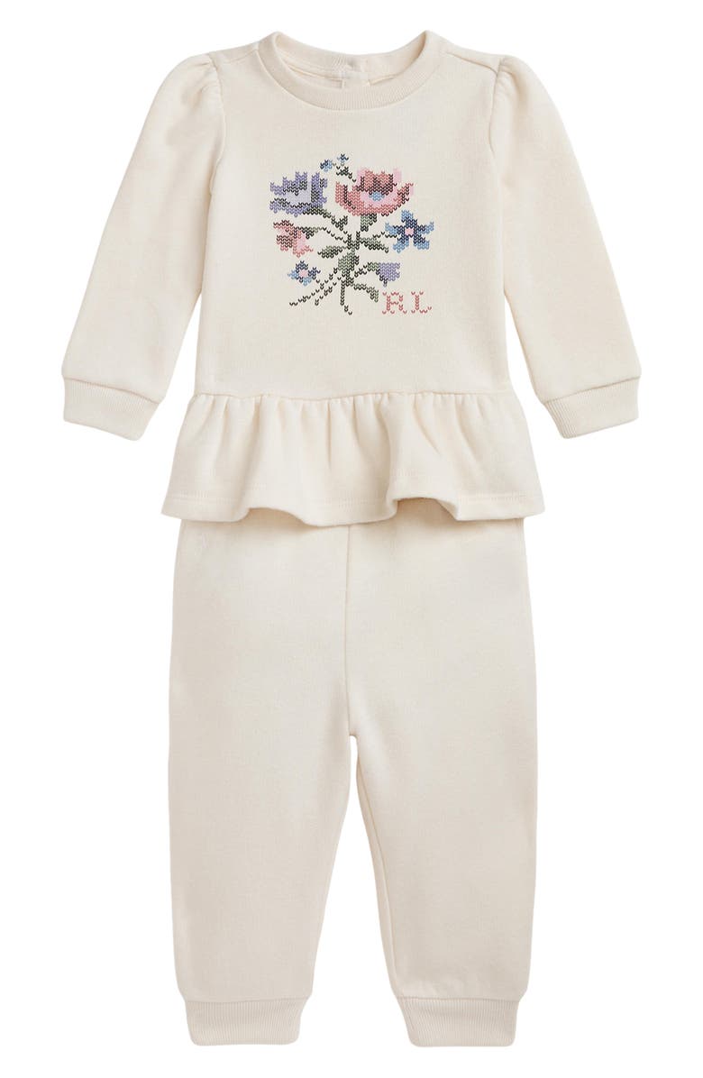 Ralph Lauren Floral Print Peplum Sweatshirt & Joggers Set, Main, color, 