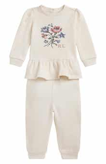 Floral Print Peplum Sweatshirt & Joggers Set