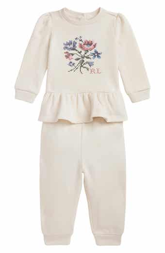 Floral Print Peplum Sweatshirt & Joggers Set