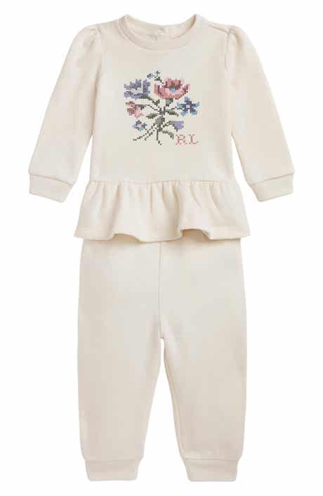 Floral Print Peplum Sweatshirt & Joggers Set