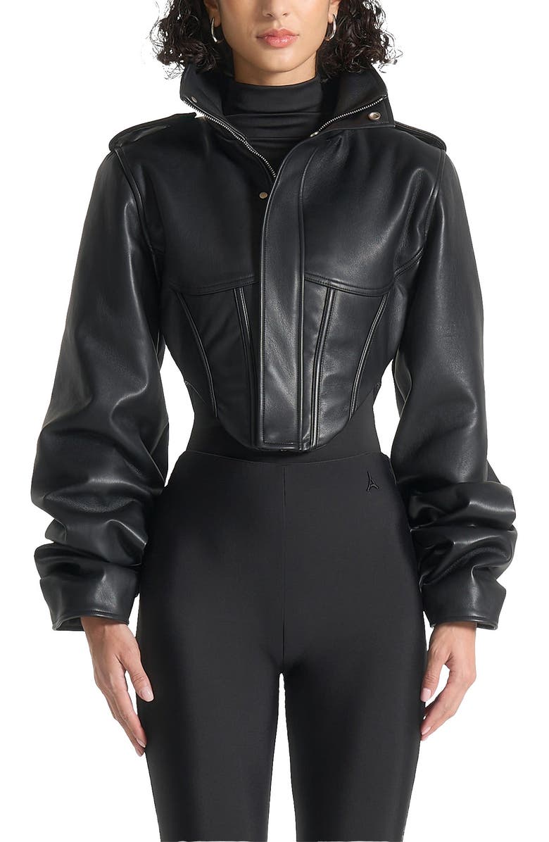 Manière De Voir Solange Tacked Sleeve Corset Jacket, Alternate, color, Black