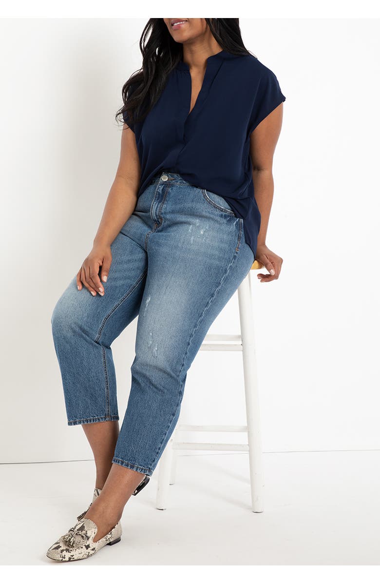 ELOQUII Notch Collar Blouse, Alternate, color, Navy