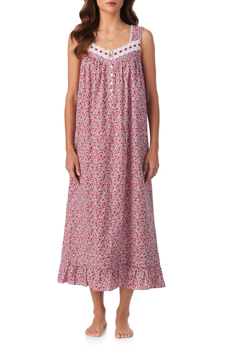 Eileen West Floral Sleeveless Ballet Nightgown, Main, color, White Ditsy