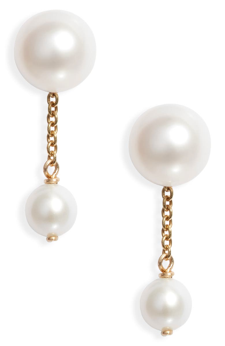 Poppy Finch Duo Cultured Pearl Drop Earrings, Main, color, 