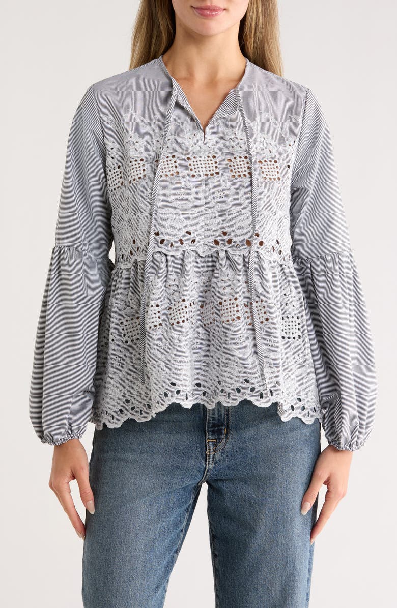 Forgotten Grace Long Sleeve Embroidered Top, Main, color, Black/ Stripe