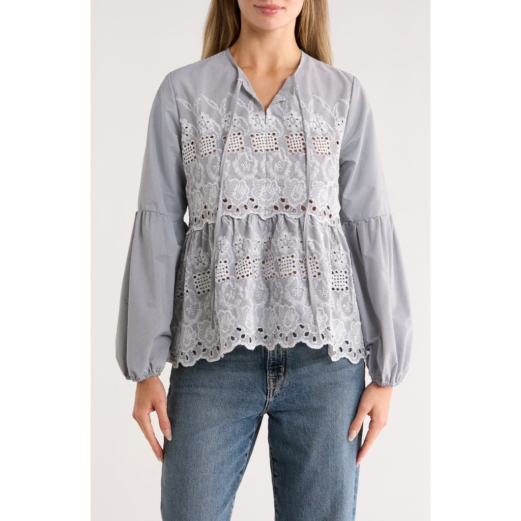 Forgotten Grace Long Sleeve Embroidered Top In Gray