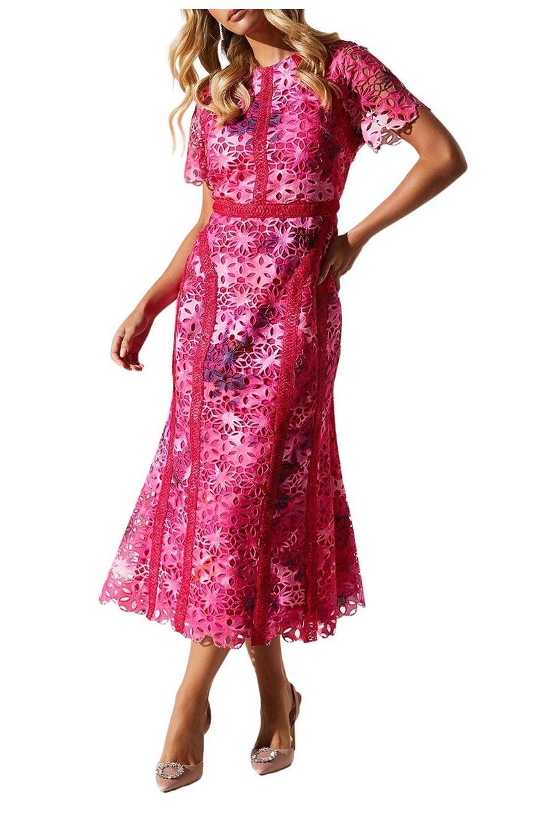 Coast Petite Printed Lace Midi Pencil Dress, Alternate, color, 