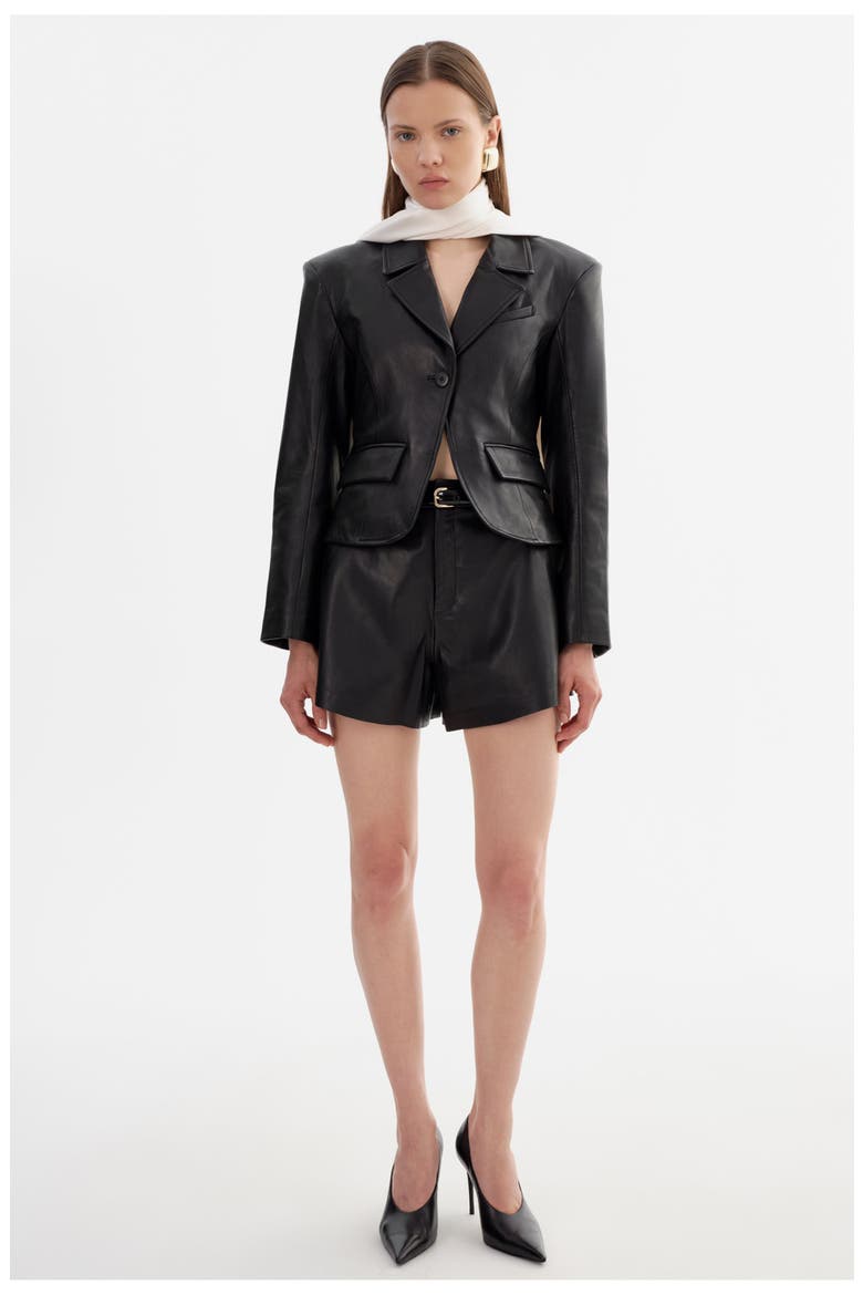 Valentina| Micro Leather Blazer, Alternate, color, Black
