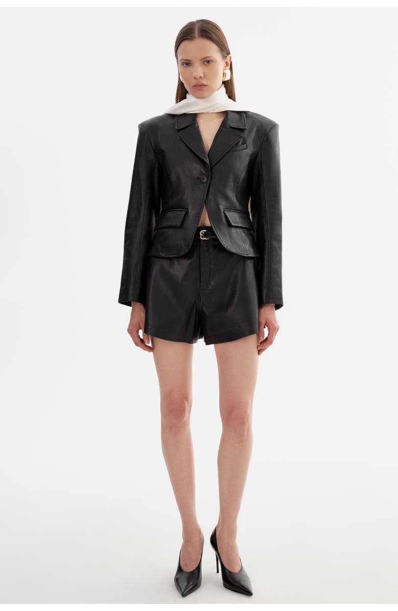 LAMARQUE Valentina| Micro Leather Blazer, Alternate, color, Black