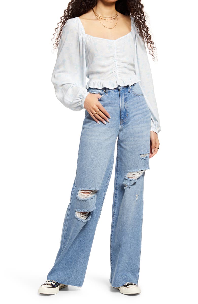 BP. Floral Print Sweetheart Neck Crop Top, Alternate, color,