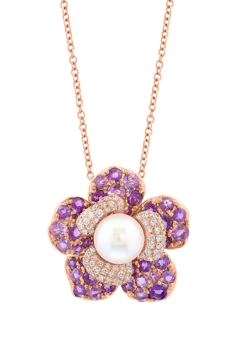 14Kr Diamond,Amethyst,Fresh Water Pearl Pendant, Alternate, color, Hematite and FW Blush Pearl