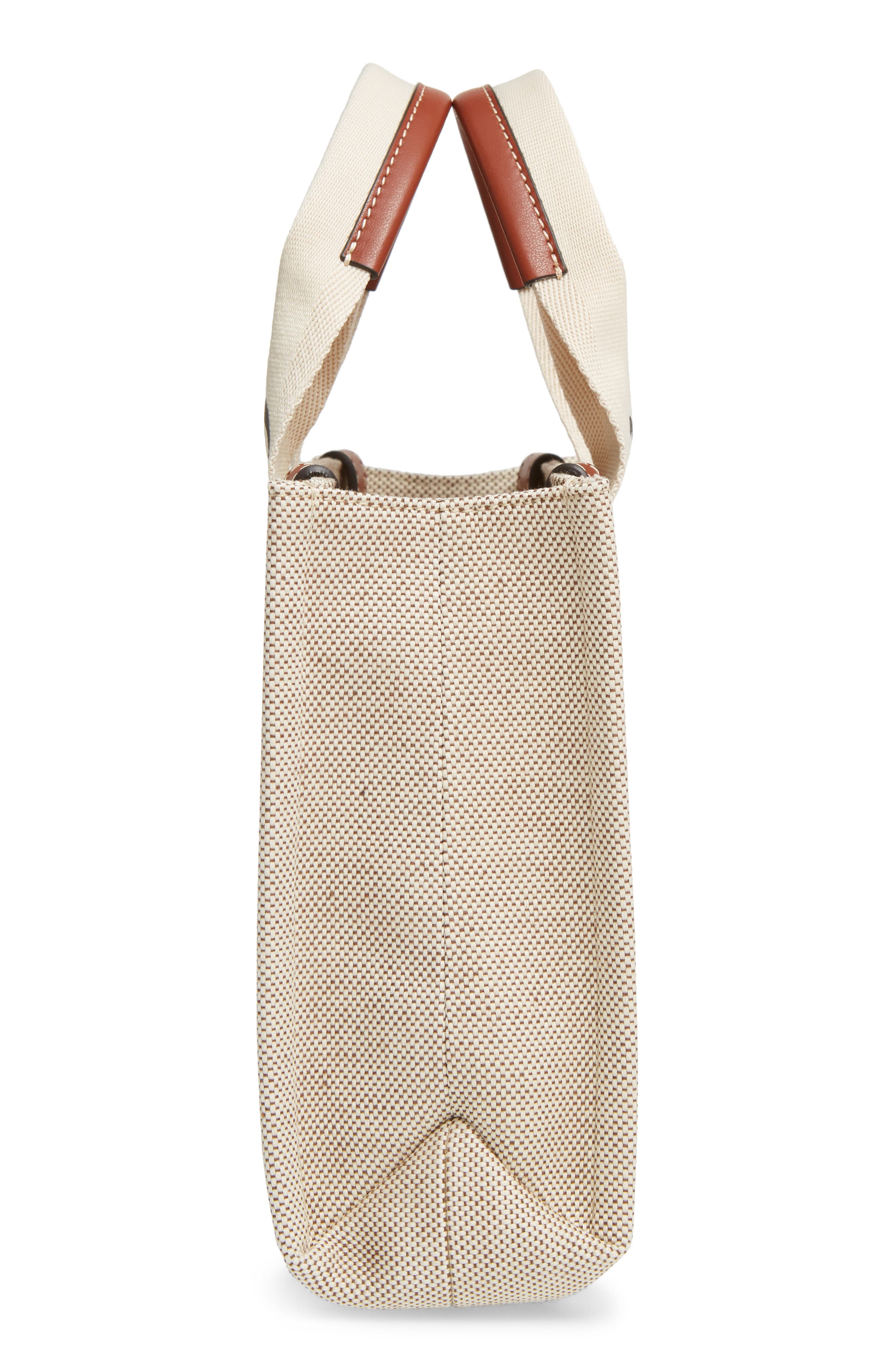 Mini Woody Logo Strap Canvas Tote, Alternate, color, WHITE-BROWN