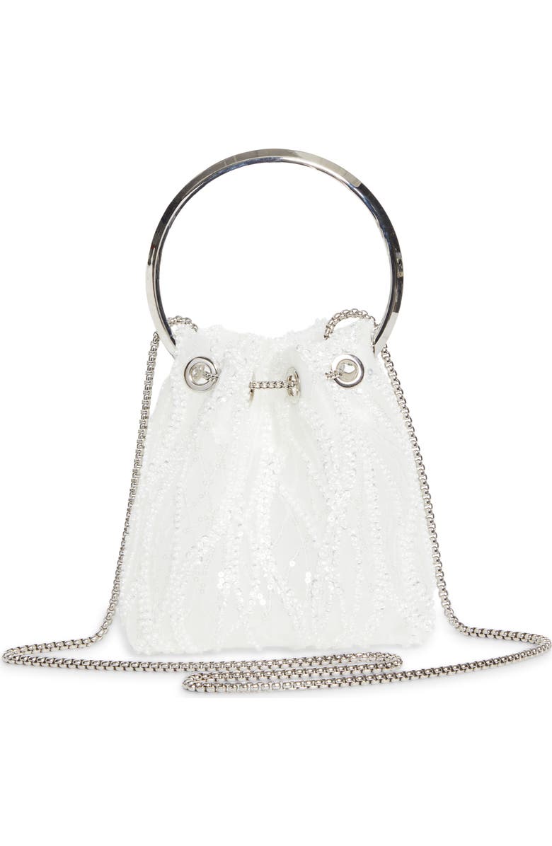 Jimmy Choo Bon Bon Sequin Mesh Pouch, Alternate, color, Ivory/ Silver