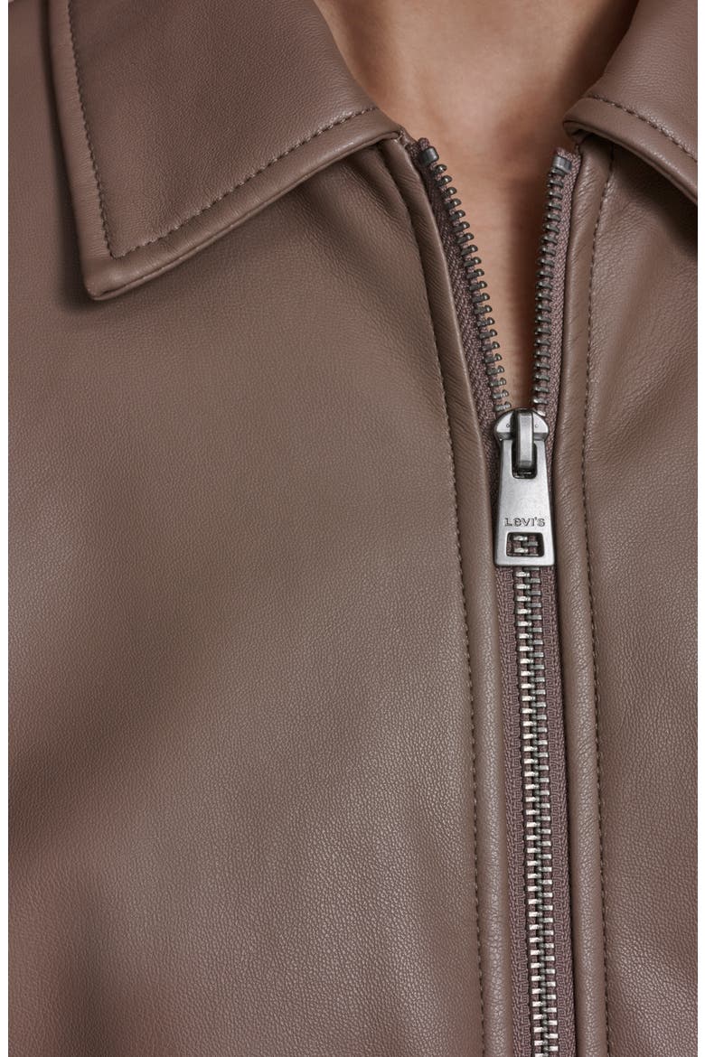 Faux Leather Bomber Jacket, Alternate, color, PINE BARK