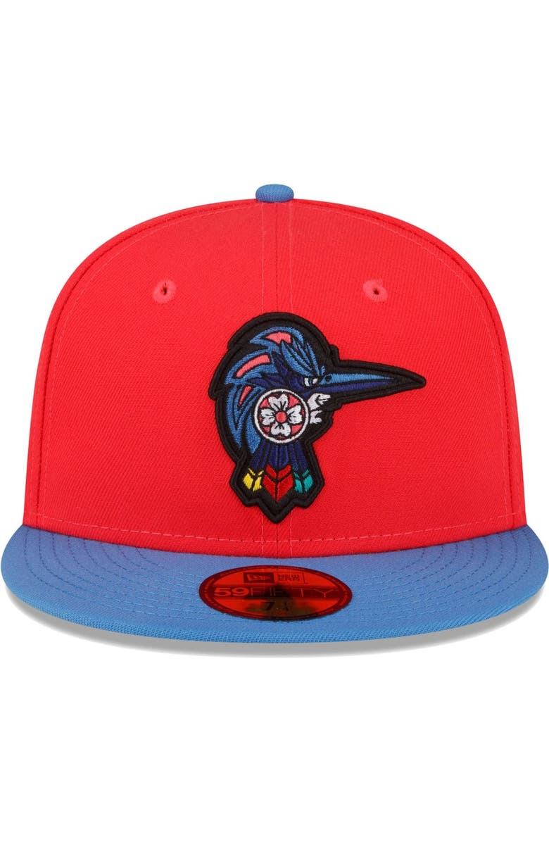 New Era Men's New Era Coral/Blue Fayetteville Woodpeckers Copa De La Diversion 59FIFTY Fitted Hat, Alternate, color, Coral