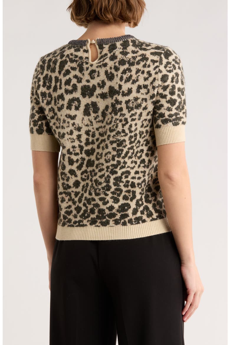 Leopard Spot Jacquard Short Sleeve Sweater, Alternate, color, LEOPARD BROWN