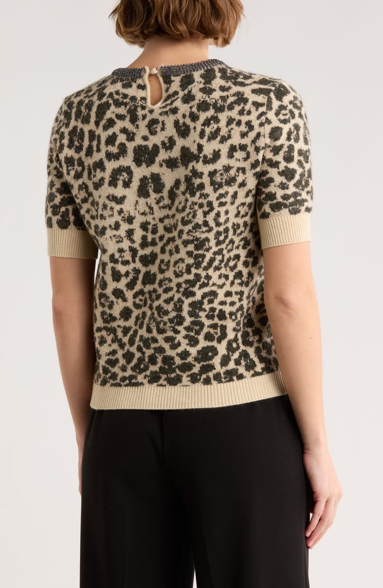 JASON WU Leopard Spot Jacquard Short Sleeve Sweater, Alternate, color, Leopard Brown