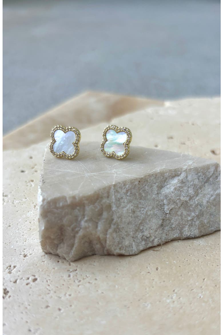 Mother of Pearl Clover Stud Earrings, Alternate, color, WHITE