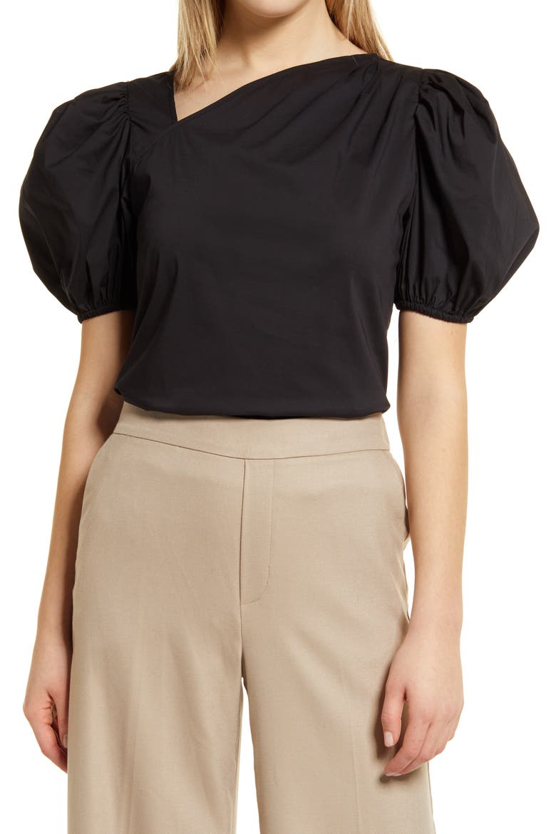 Puff Sleeve Blouse, Main, color, BLACK