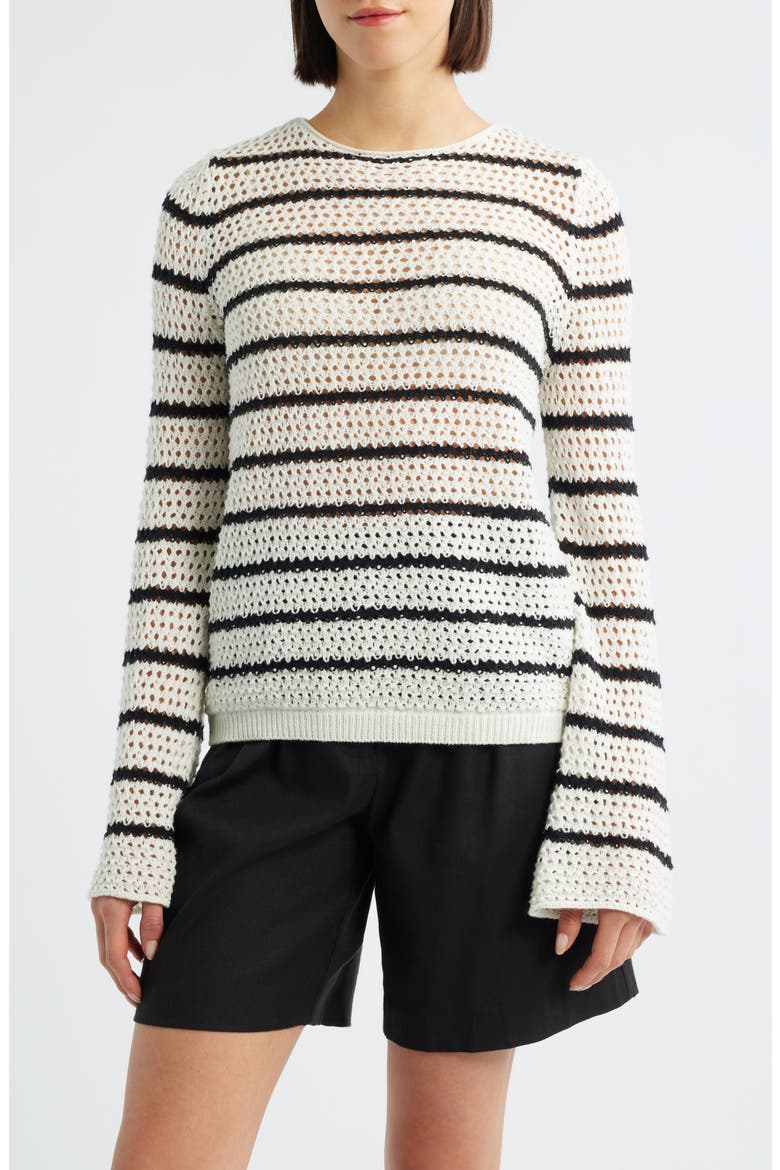 Stripe Open Stitch Sweater, Main, color, IVORY/ BLACK
