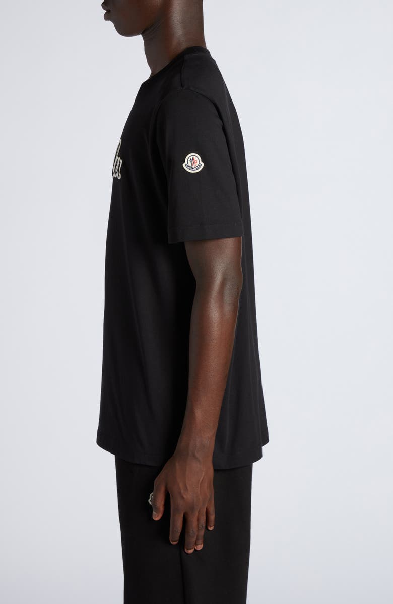 Moncler Logo Embroidered Cotton T-Shirt, Alternate, color, Black