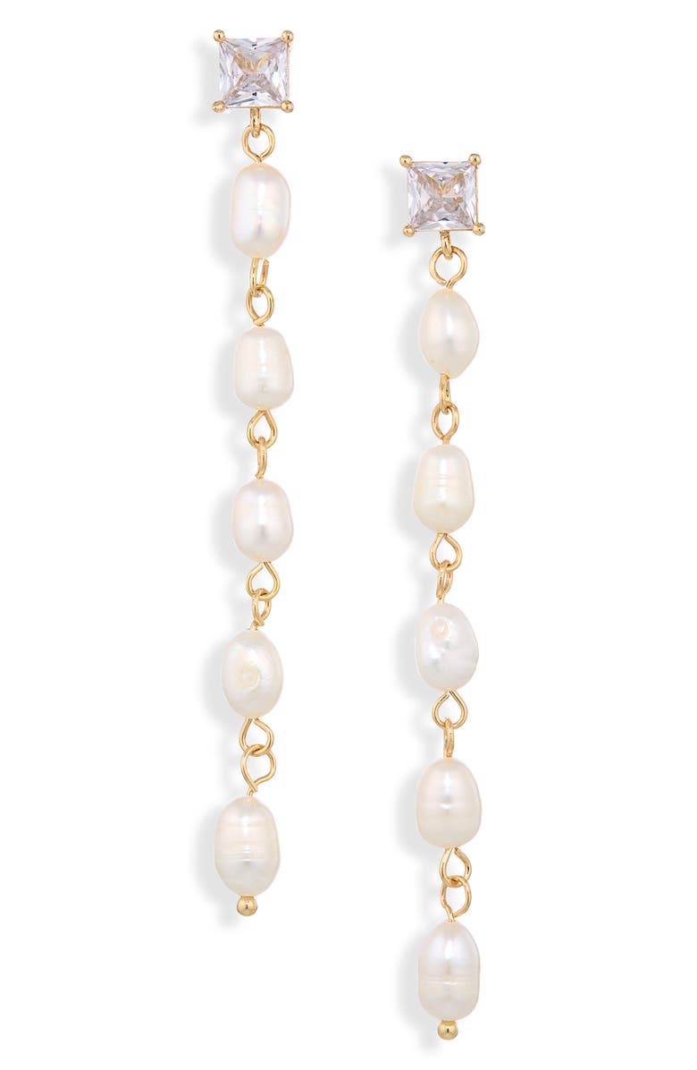 Cara Freshwater Pearl & Cubic Zirconia Linear Drop Earrings, Main, color, Ivory