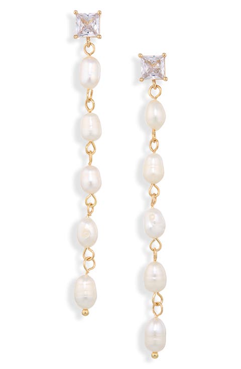 Freshwater Pearl & Cubic Zirconia Linear Drop Earrings